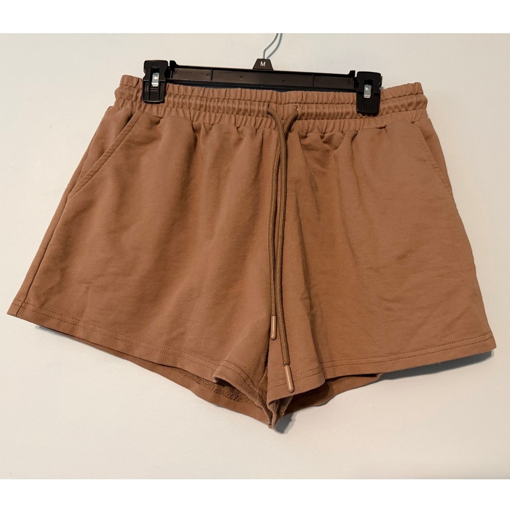 Automet Women's XL Camel Brown Fleece Lounge Shorts High Waisted Drawstring 2100